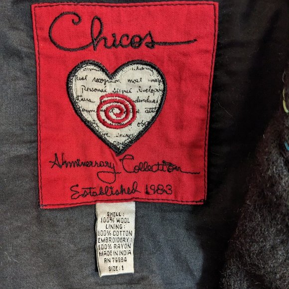 Chicos Anniversary Collection Black Wool Beaded Embroidered Floral Jacket size 1 - Picture 12 of 14